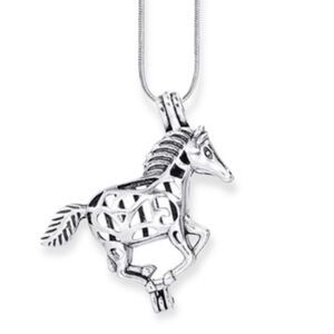 NEW Long Silver Rope Chain Running Horse Locket Necklace 28”